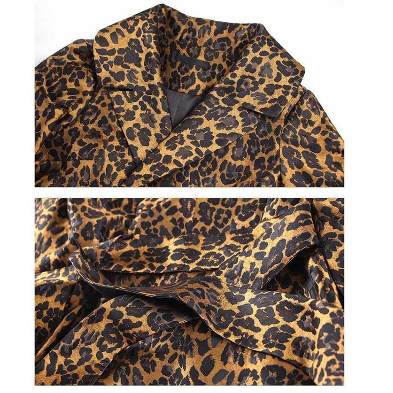 Women's Trench Coats Women's Trench Coat Leopard Long Sleeve Coat Women Spring Autumn Fashion Elegant Long Female Casual Windbreaker Lu2005 