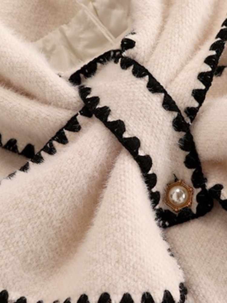 Women's Suits Blazers High Quality Women White Bow Mink Jacket Coat For Female Slim Patchwork Pocket Outerwear Ladies Wool Short Coat Winter Clot