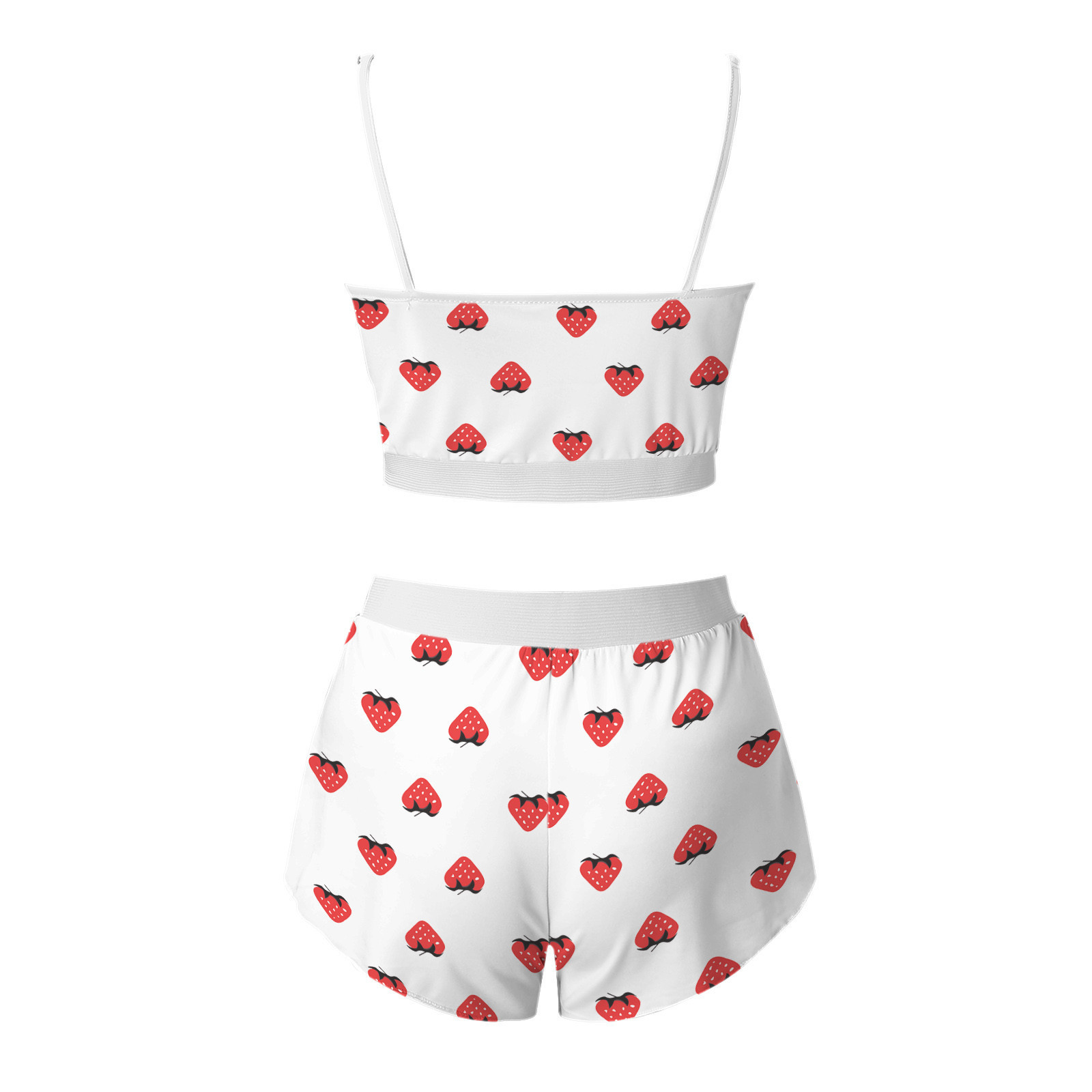 Women's Sleepwear Women's 2 Pieces Kawaii Strawberry Print Frill Cami Pajama Set Cute Crop Top Shorts Suits Lady Sleepwear Sexy Lingerie 220