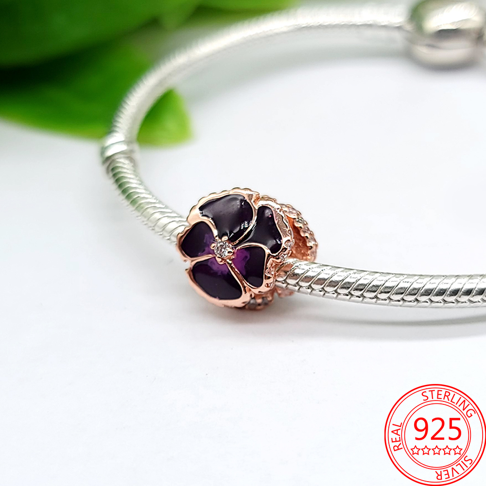 New Popular 925 Sterling Silver Charm Vermiculite Rose Golden Flower Tiger Cross Love Suitable For Jewelry Gifts