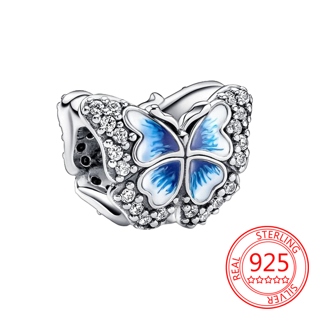 The New Popular 925 Sterling Silver Charm Blue Butterfly Pearl Bracelet Womens Jewelry Fashion Accessories Birthday Gift