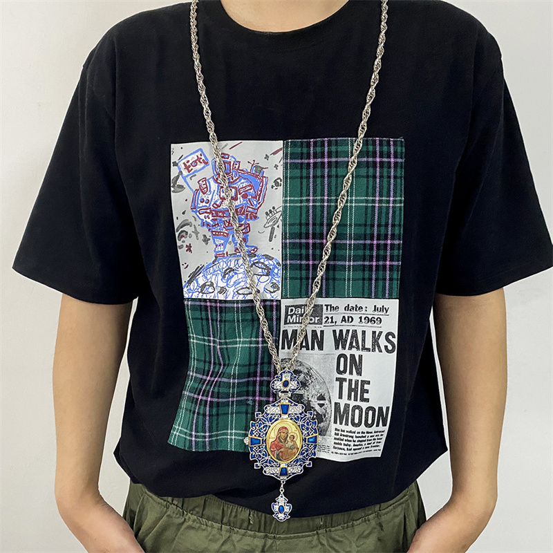 Pendant Necklaces Vintage Pectoral Catholic Orthodox Cross Necklace Blue Zircons Enamel Greek Religious Crucifix Jewelry Chain Christmas Gift 220924