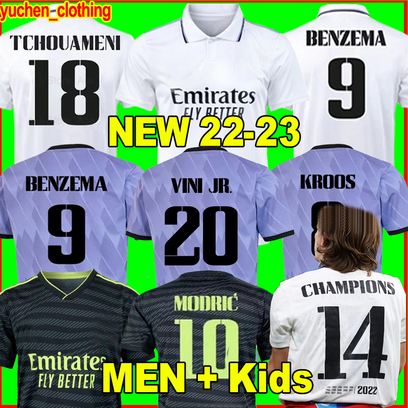 BENZEMA Finals soccer jerseys 22 23 football shirt Real Madrids VINI JR CAMAVINGA TCHOUAMENI ALABA MODRIC VALVERDE Fourth camiseta men kids 2022 2023 uniforms, 22-23 away+patch2
BENZEMA Finals soccer jerseys 22 23 football shirt Real Madrids VINI JR CAMAVINGA TCHOUAMENI ALABA MODRIC VALVERDE Fourth camiseta men kids 2022 2023 uniforms, 22-23 away+patch2