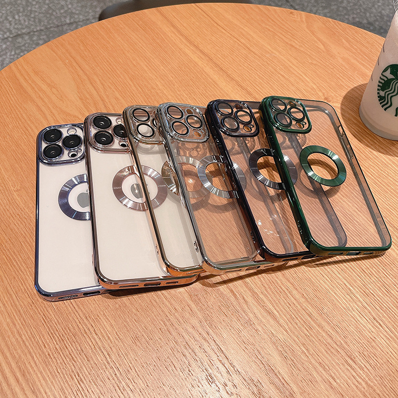 Luxury Plating Soft TPU Shockproof Cases Logo Hole With Camera Lens Film Protector Clear Full Protection Cover For iPhone 14 13 12 11 Pro Max XR XS 7 
