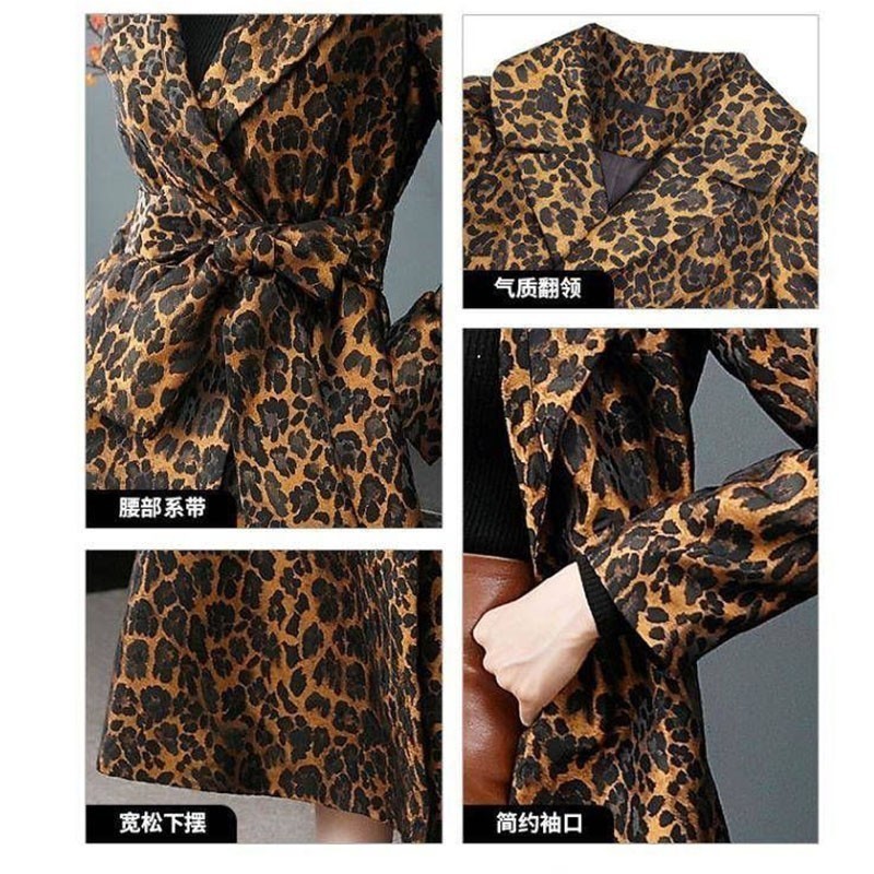 Women's Trench Coats Women's Trench Coat Leopard Long Sleeve Coat Women Spring Autumn Fashion Elegant Long Female Casual Windbreaker Lu2005 