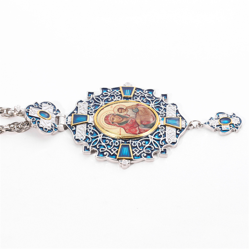 Pendant Necklaces Vintage Pectoral Catholic Orthodox Cross Necklace Blue Zircons Enamel Greek Religious Crucifix Jewelry Chain Christmas Gift 220924