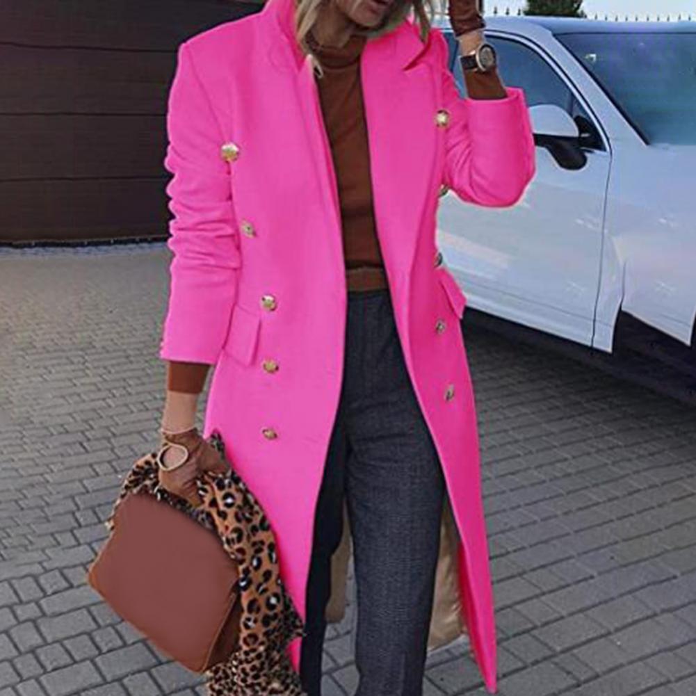 Women's Wool Blends Solid Color Wool Coat Slim Fit Double-breasted Autumn Winter Turn-Down Collar Women Overcoat for Daily Life 220924