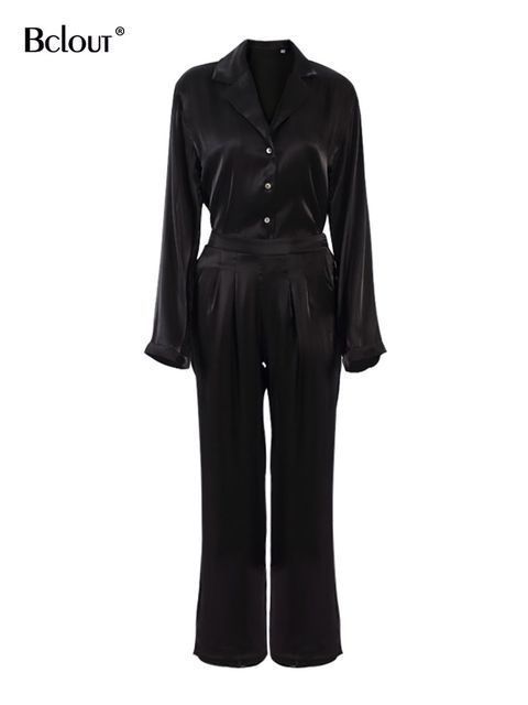 Women's Two Piece Pants Bclout Green Vintage Two Piece Sets Women Autumn Suits Of Elegant Woman Long Sleeve Top And High Waist Pants 2 Piece Set 