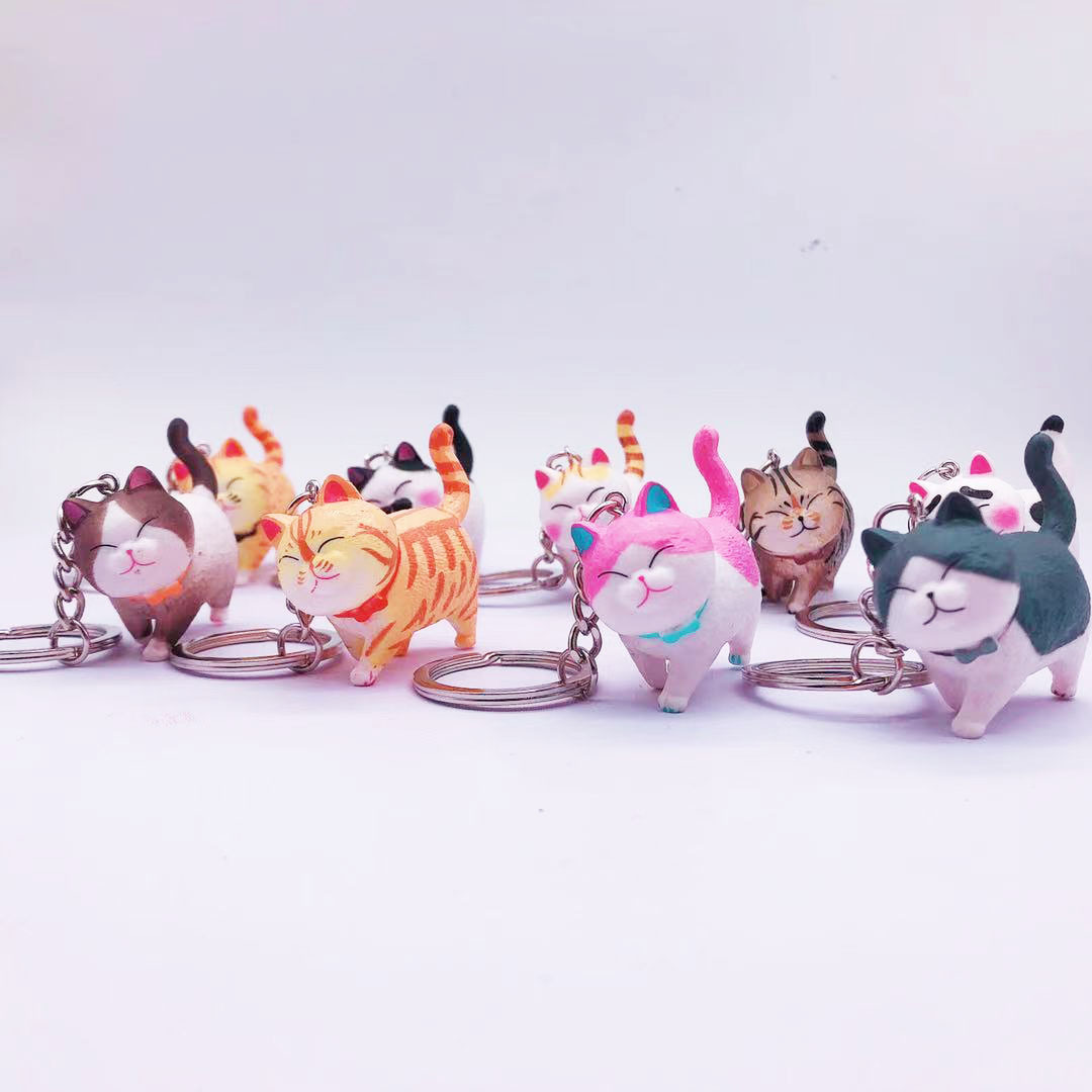Kitten Cat Pendant Key Chains Rings Cute Cartoon Vinyl Car Keyrings Holder Bag Hanging Charm Creative Fashion Design Animal Jewelry Keychains Trinkets