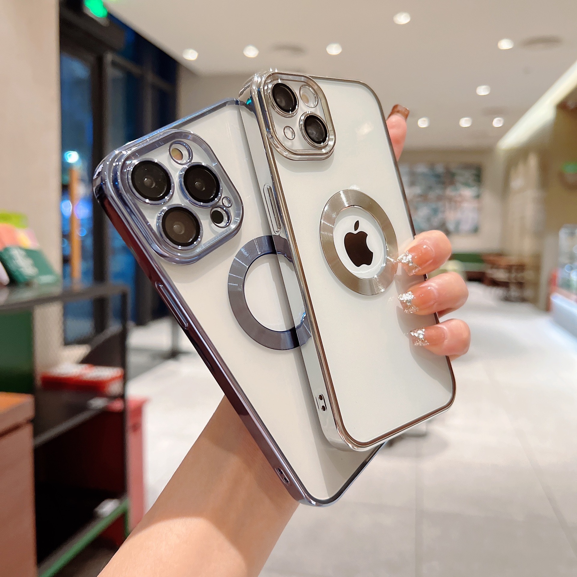 Luxury Plating Soft TPU Shockproof Cases Logo Hole With Camera Lens Film Protector Clear Full Protection Cover For iPhone 14 13 12 11 Pro Max XR XS 7 