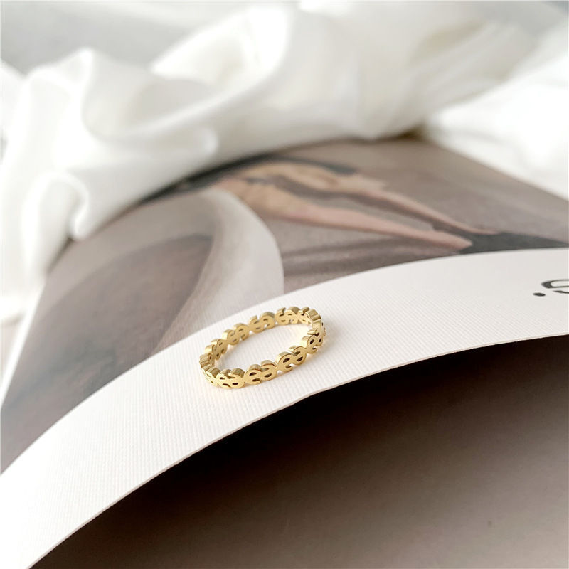 Luxurious Stainless Steel US Dollar Symbol Ring 4MM Creative Designer 18K Gold Silver Plated TItanium Steel USD Rings for Women Men Wedding Jewelry Gi