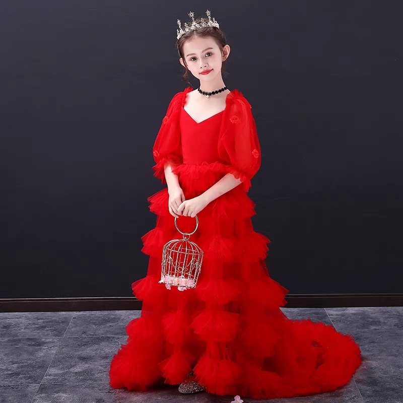 Cute Flower Girl Dresses For Wedding Spaghetti Lace Floral Appliques tutu Tiered Skirts Girls Christmas Pageant Dress A Line Kids Birthday Gowns