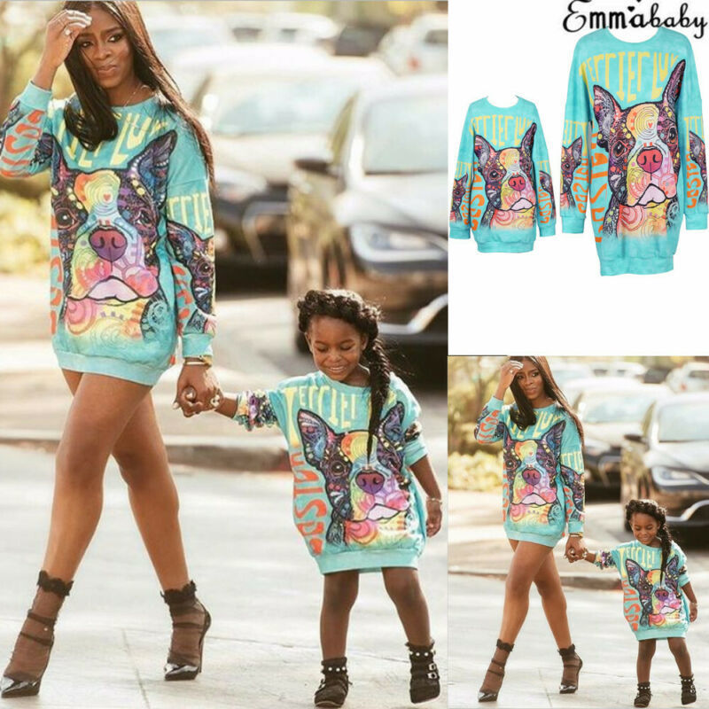 Family Matching Outfits Mother Daughter Hoodie Clothe Kids Girl Cartoon Dog Cute Dress mommy and me clothes Warm Clothing 220924