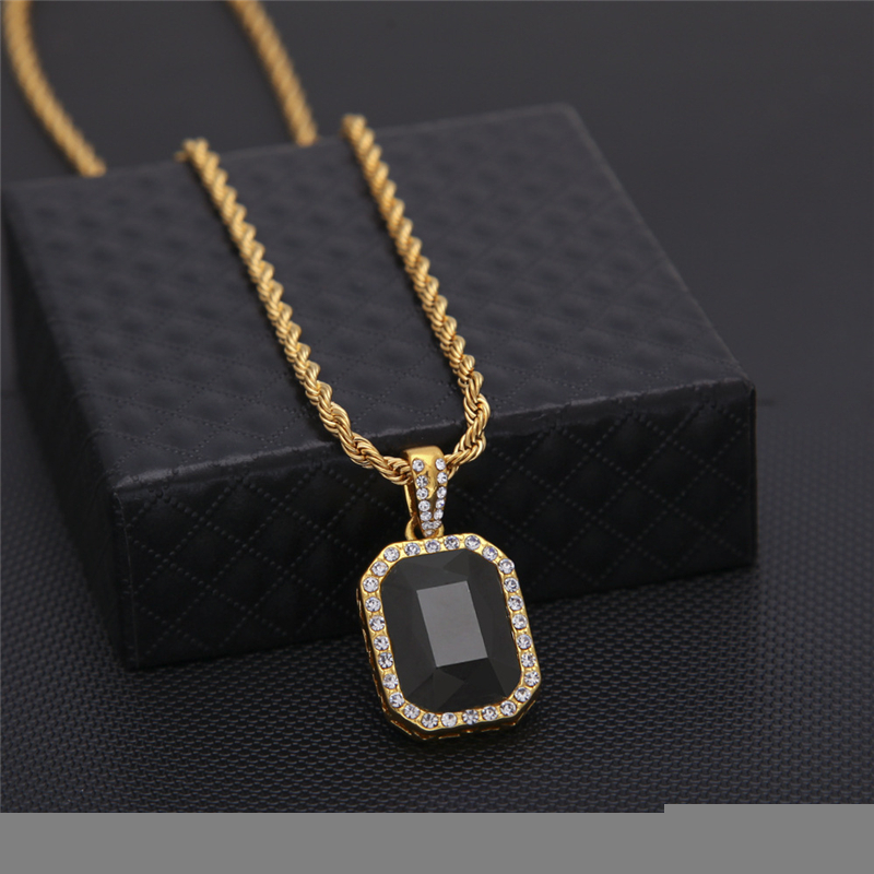 Pendant Necklaces Vintage Hip Hop Golden Bling Iced Out Mini Stone Stainless Steel Chain Pendants For Men Women Charm Crystal Jewelry 220924