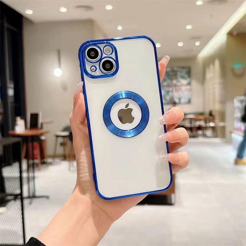 Luxury Plating Soft TPU Shockproof Cases Logo Hole With Camera Lens Film Protector Clear Full Protection Cover For iPhone 14 13 12 11 Pro Max XR XS 7 
