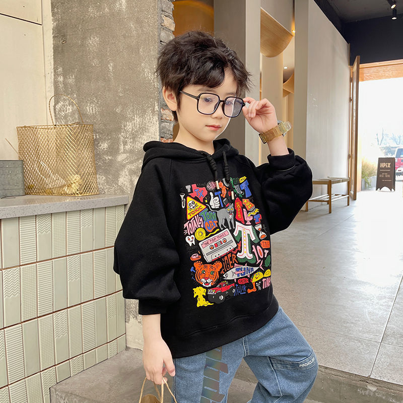 Pullover Boys Hoodies For Autumn Black Green Kids Print Long Sleeve Teen Children Cartoon 6 8 10 12 14 Y 220924