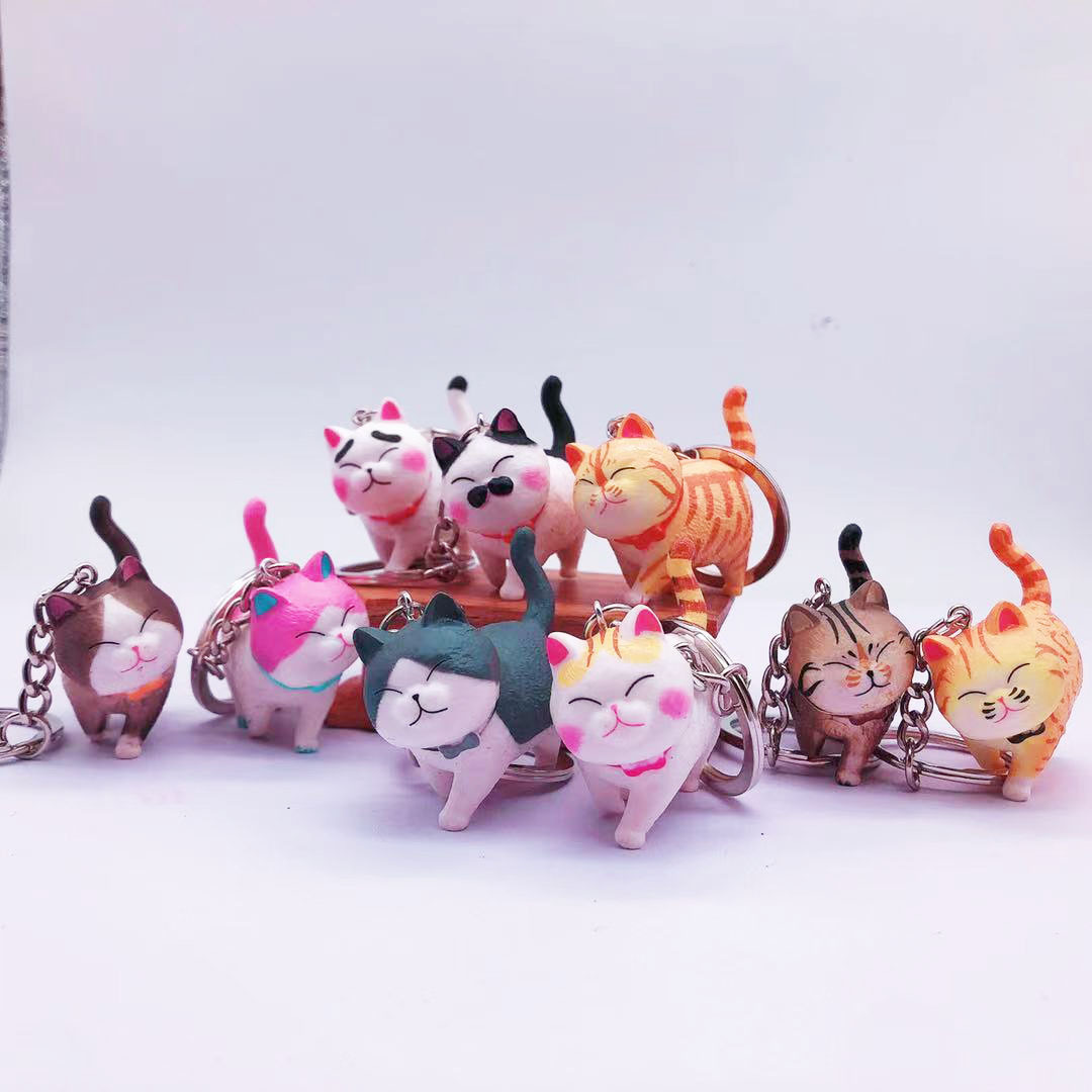 Kitten Cat Pendant Key Chains Rings Cute Cartoon Vinyl Car Keyrings Holder Bag Hanging Charm Creative Fashion Design Animal Jewelry Keychains Trinkets