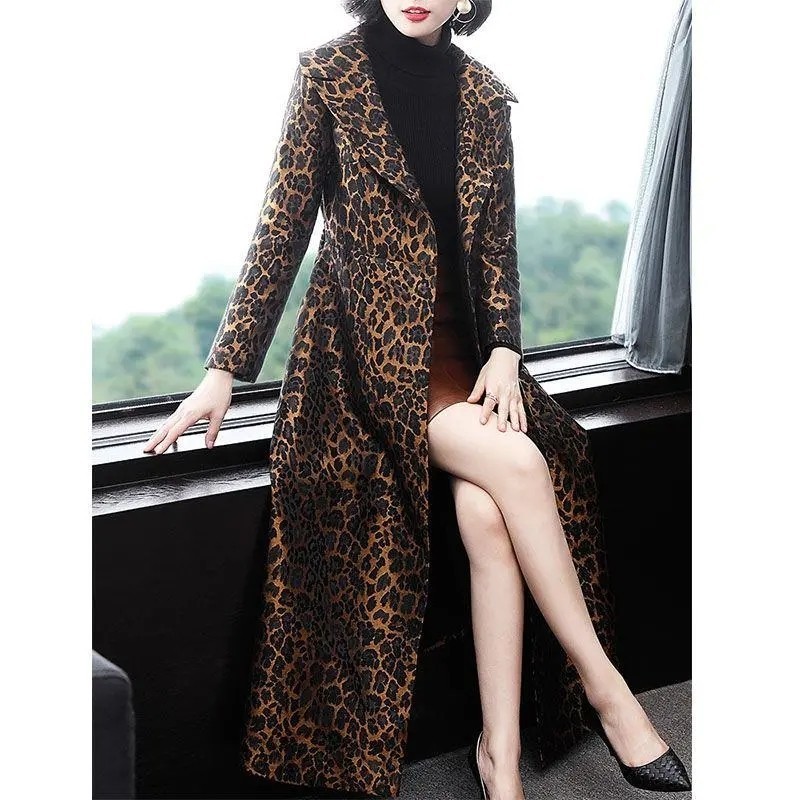 Women's Trench Coats Women's Trench Coat Leopard Long Sleeve Coat Women Spring Autumn Fashion Elegant Long Female Casual Windbreaker Lu2005 
