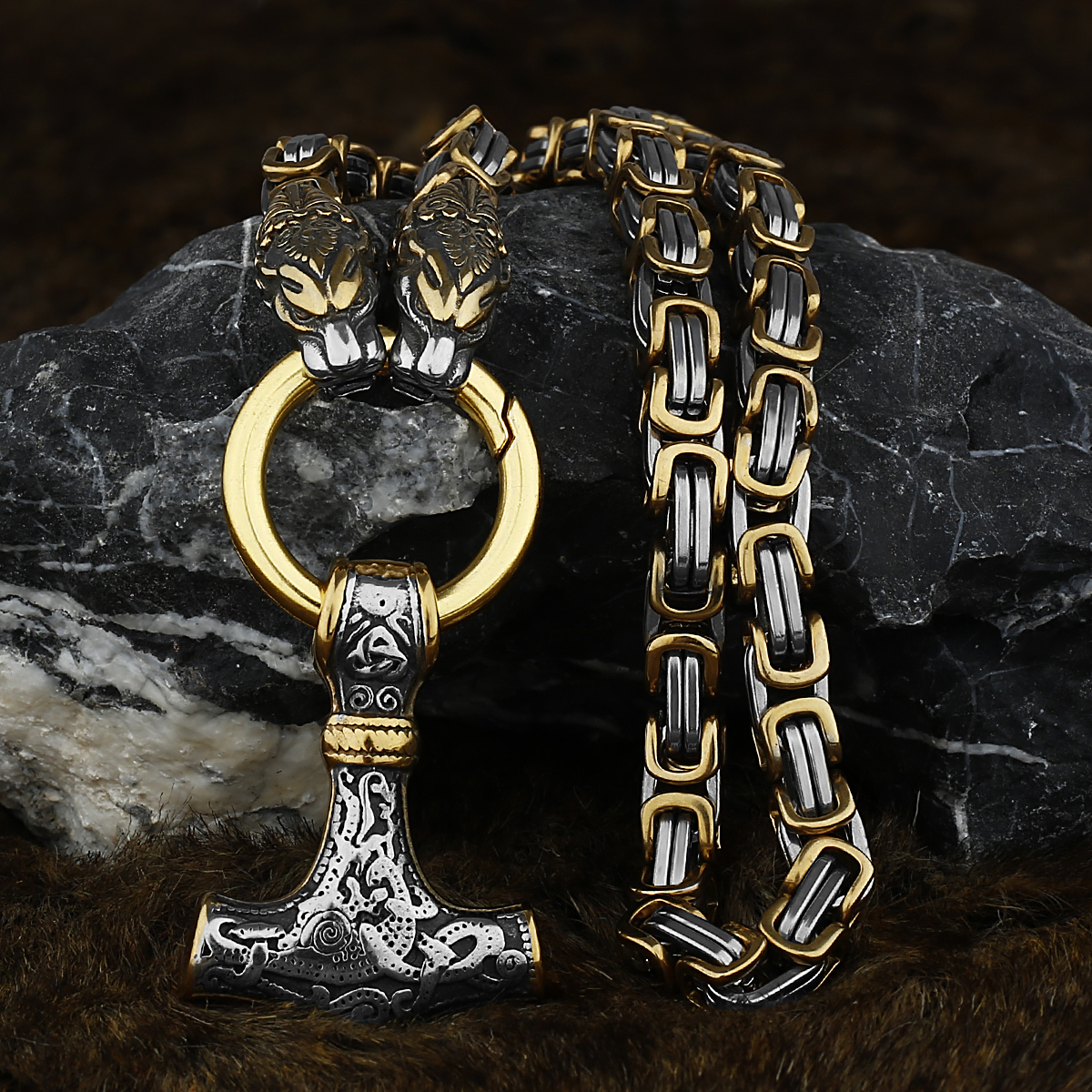 Pendant Necklaces Vintage Viking Dragon Head Amulet Thor039s Hammer 316L Stainless Steel Necklace Pirate King Chain with Valknu