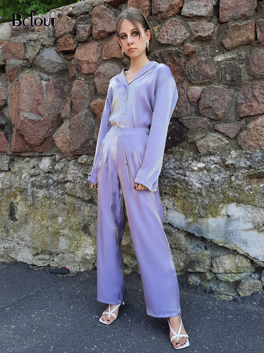Women's Two Piece Pants Bclout Green Vintage Two Piece Sets Women Autumn Suits Of Elegant Woman Long Sleeve Top And High Waist Pants 2 Piece Set 