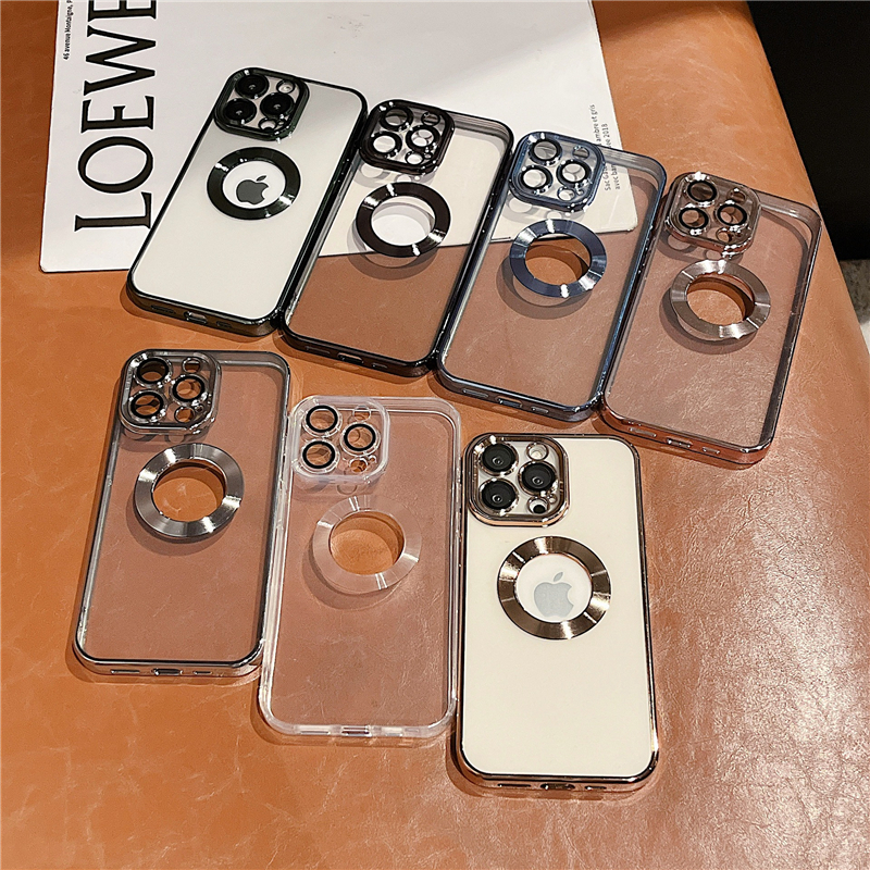 Luxury Plating Soft TPU Shockproof Cases Logo Hole With Camera Lens Film Protector Clear Full Protection Cover For iPhone 14 13 12 11 Pro Max XR XS 7 