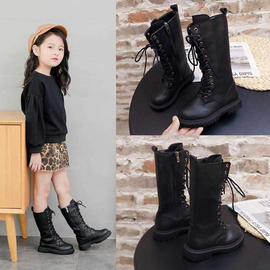 Boots Girls Snow PU Leather Solid Children Shoes Fashion Zipper Knee-high Kids For Boys kids winter boots Size 26-37 T220925