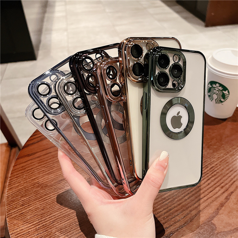 Luxury Plating Soft TPU Shockproof Cases Logo Hole With Camera Lens Film Protector Clear Full Protection Cover For iPhone 14 13 12 11 Pro Max XR XS 7 