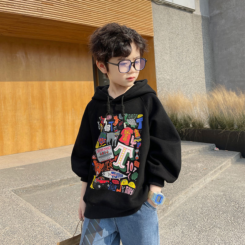 Pullover Boys Hoodies For Autumn Black Green Kids Print Long Sleeve Teen Children Cartoon 6 8 10 12 14 Y 220924