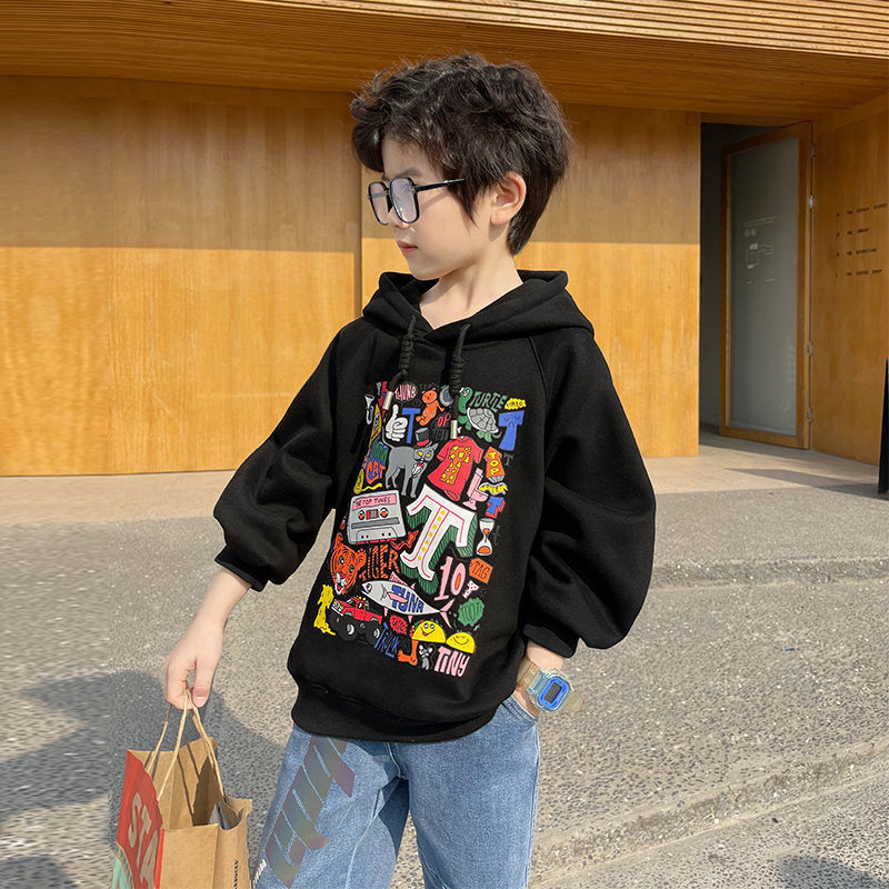 Pullover Boys Hoodies For Autumn Black Green Kids Print Long Sleeve Teen Children Cartoon 6 8 10 12 14 Y 220924
