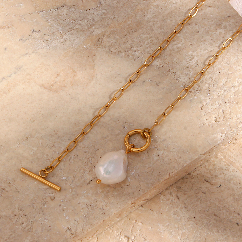 Pendant Necklaces Stainless Steel Paper Clip Chain Toggle Clasp Baroque Freshwater Pearl Necklace Elegant Natural Jewelry For Women 220924