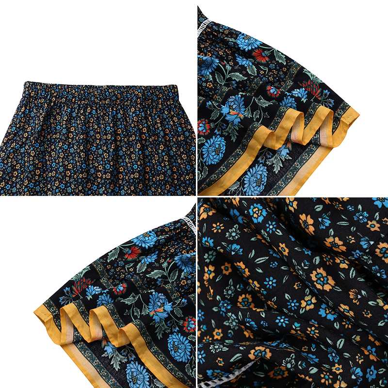 Women Summer Sundress ZANZEA Bohemian Printed Maxi Skirts Casual Elastic High Waist Vestidos Female Floral Ruffle Robe