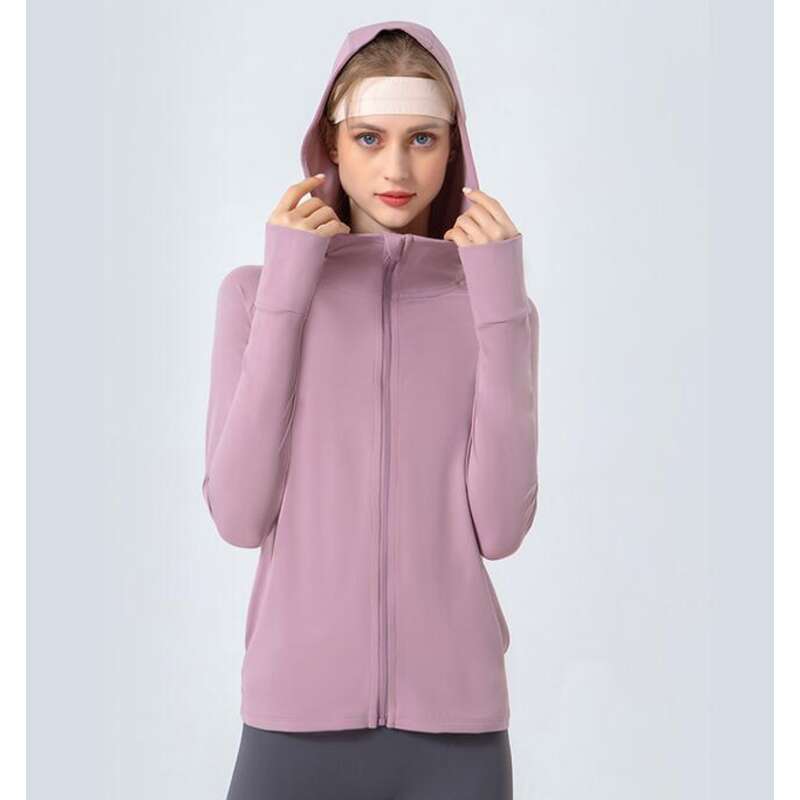 Yoga Outfits Clothes Women's Jacket Loose Stand Neck Zipper Hooded Coat Slim Pocket Fitness Gym Clothes