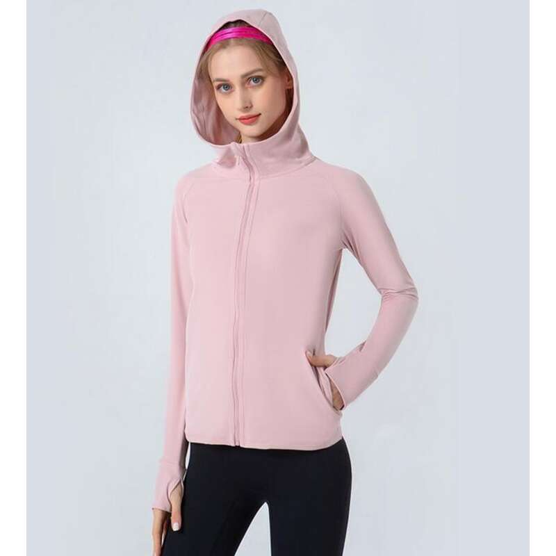 Yoga Outfits Clothes Women's Jacket Loose Stand Neck Zipper Hooded Coat Slim Pocket Fitness Gym Clothes