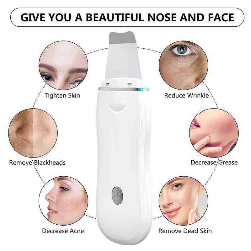 Ultrasonic Skin Scrubber Pore Cleaner Kit Facial Ion Shovel Deep Face Cleaning Sonic Peeling Device Blackhead Remover 220516