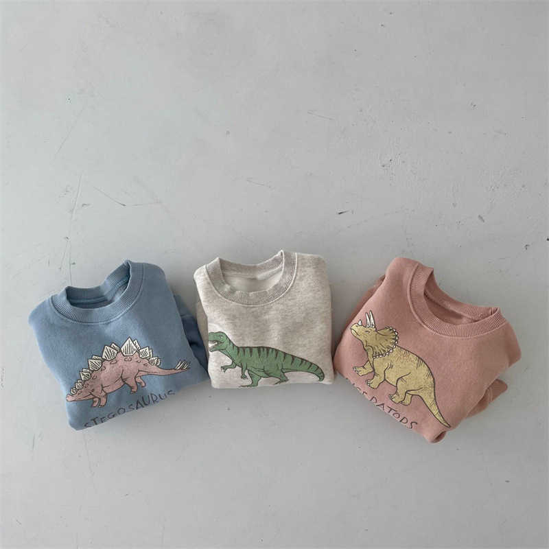 Pullover Winter Autumn Korean Baby Boys Long Sleeve Sweatshirt Warm Fleece Toddler Girls Dinosaur Jumper Kids Plush Pullover Hoodie 220924