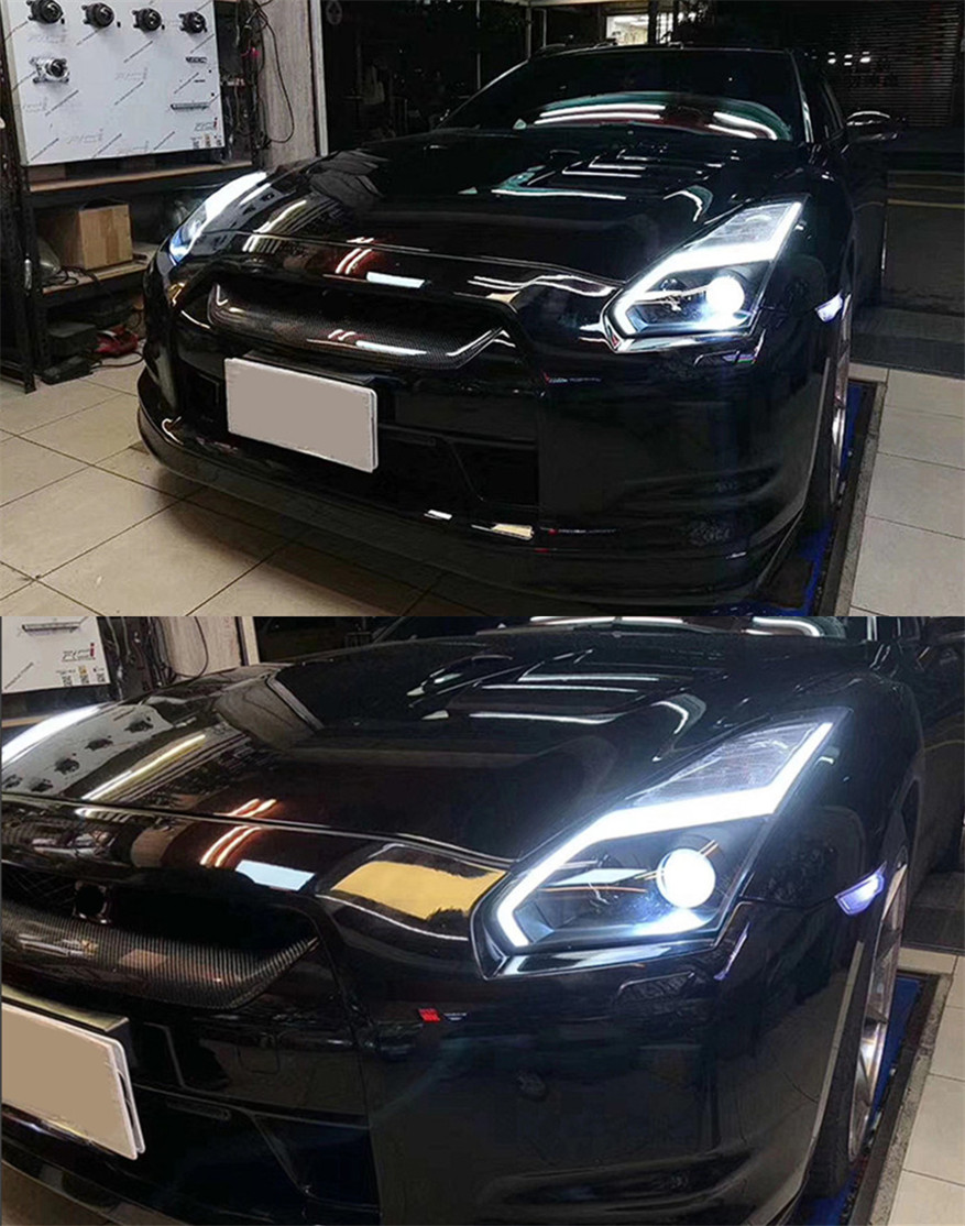 Headlight For Nissan GTR 2007-2014 DRL Daytime Lights LED Front Head Lights High Beam Turn Signal Replacement