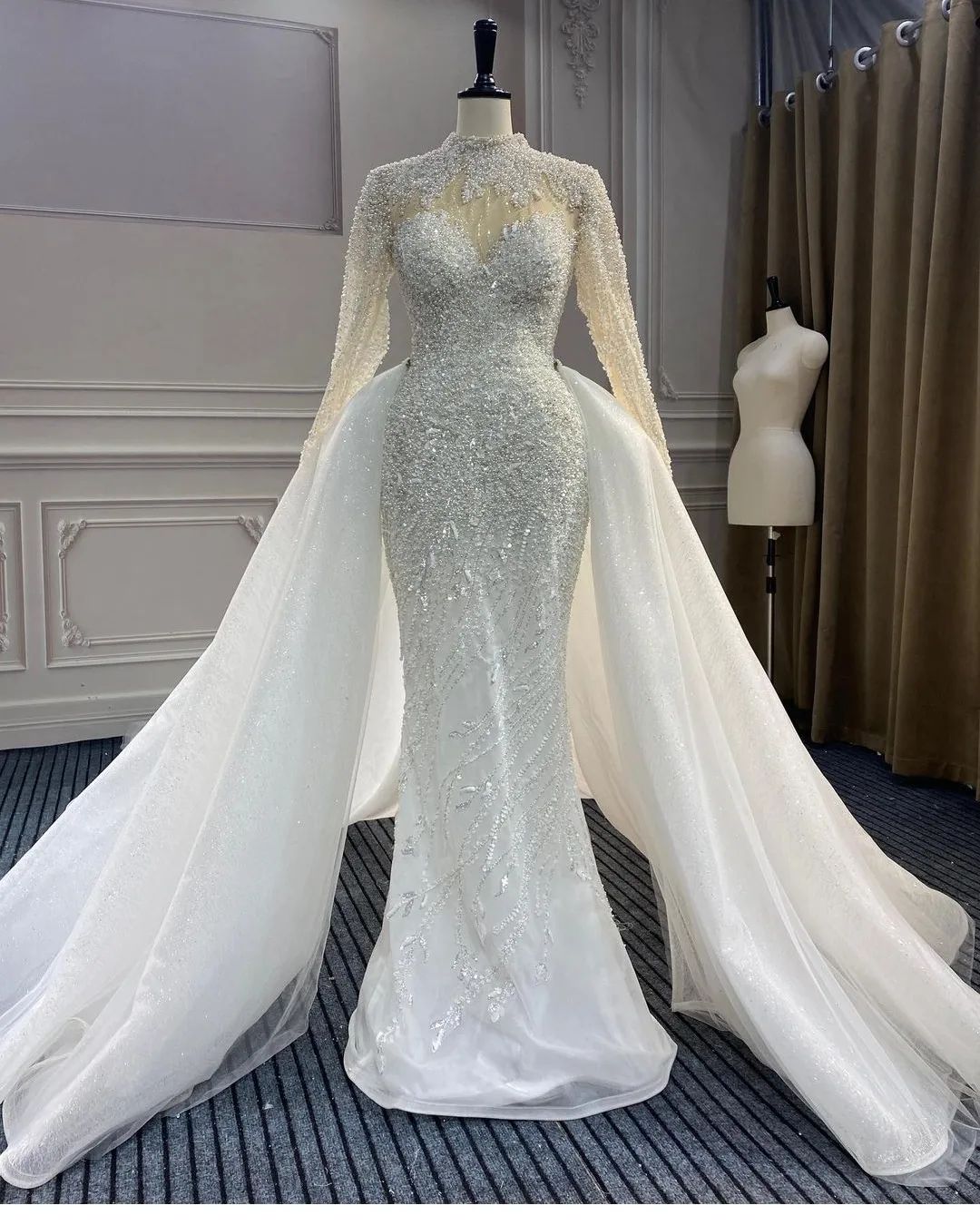 2022 Arabic Aso Ebi Mermaid Wedding Dresses Sparkly Sequined Beaded Lace Sexy Bridal Gowns Dress ZJ611
