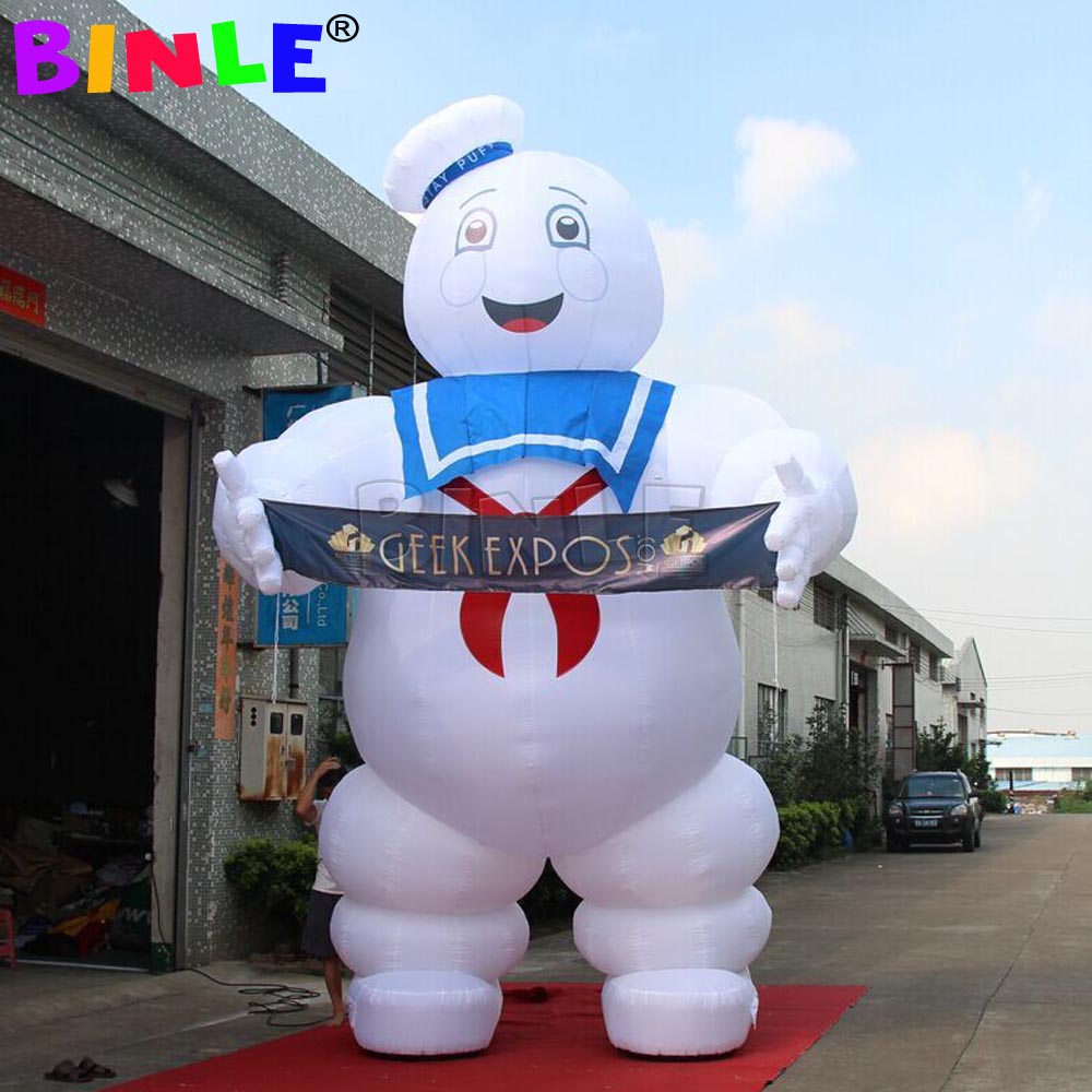 Bespoke giant inflatable ghostbuster stay puft Marshmallow Man with advertising banner led lights for Halloween decoration