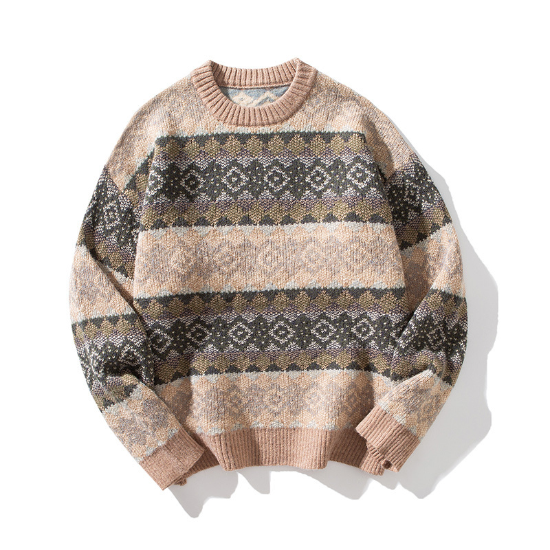Men's Sweaters Men' Vintage Pullover Knitted Sweater Plus Size Bohemian Striped Argyle Jumper Aesthetic Sweatshirts Retro Winter Clothing 22