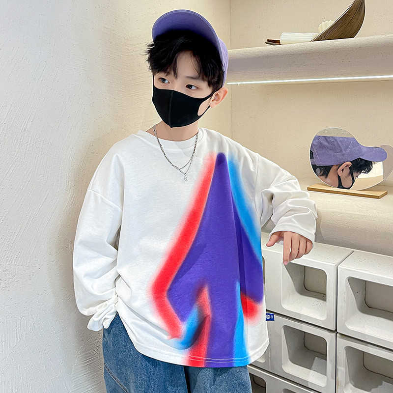 Pullover Teens Boys Sweatshirt Rainbow Dyed Printing Spring Fall Long Sleeve Children s Clothes Loose Bottoming Kids Tops 12 14Y 220924