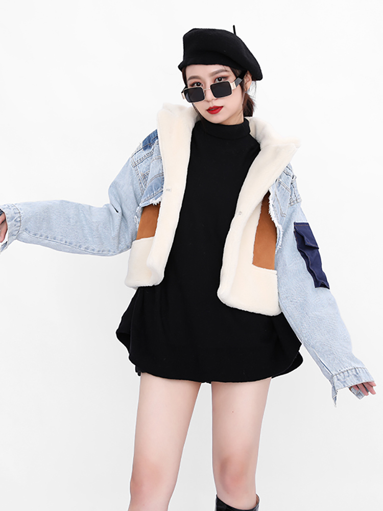 Women's Down Parkas DEAT Leisure Full Sleeve Wool Liner Wde Waisted Turn Down Collar Women Slim Patchwork Woolen Coat Autumn TD659 220926