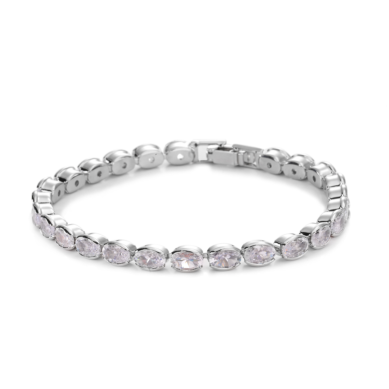 New Vintage Bling White Baguette Tennis Bracelets 7 Inch For Women Ladies New Real Gold Plated Iced Out Round Square CZ Stone Cubic Zirconia Hip Hop J