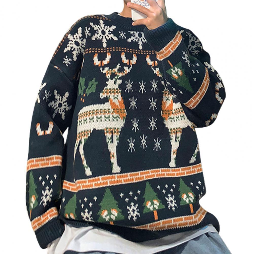 Men's Sweaters Christmas Knitted Round Neck 3D Print Pullover Year Loose Lovely Turtleneck for Autumn Winter 220924