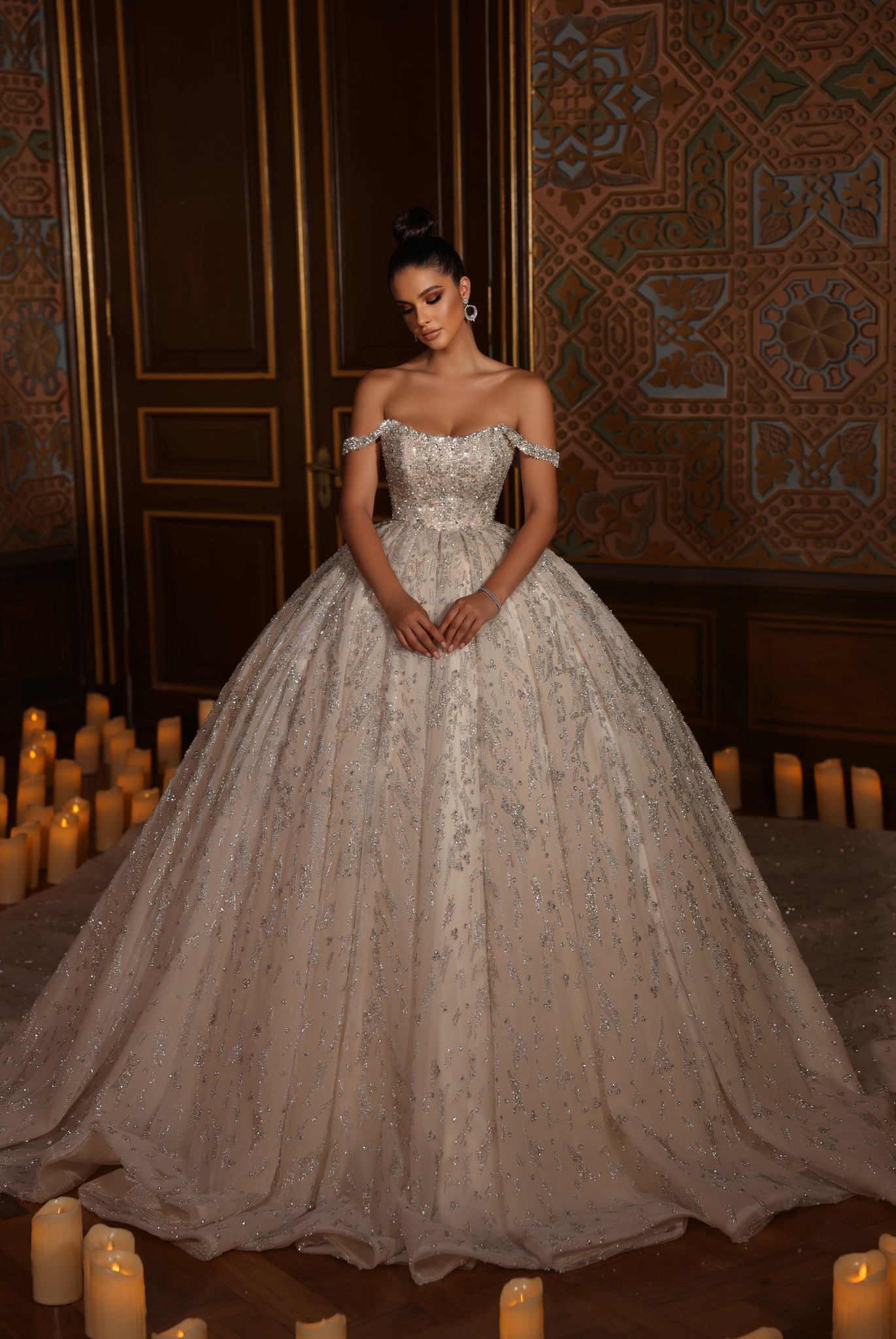 Gorgeous Beading Wedding Dresses Bridal Gowns Beads Crystals Ball Gown Arabic Dubai Off The Shoulder Vestido de Noiva Plus Size