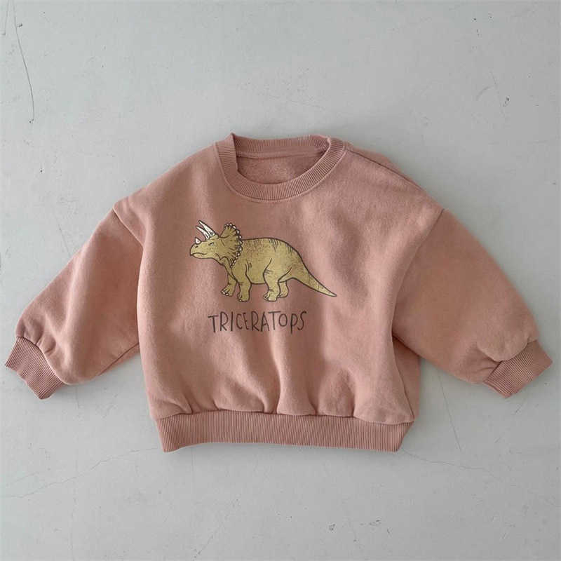 Pullover Winter Autumn Korean Baby Boys Long Sleeve Sweatshirt Warm Fleece Toddler Girls Dinosaur Jumper Kids Plush Pullover Hoodie 220924