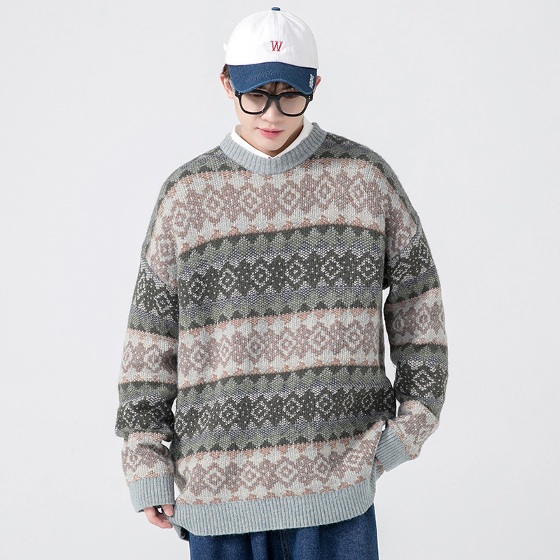 Men's Sweaters Men' Vintage Pullover Knitted Sweater Plus Size Bohemian Striped Argyle Jumper Aesthetic Sweatshirts Retro Winter Clothing 22