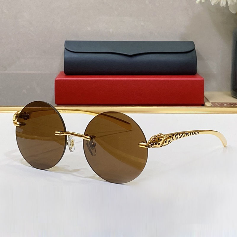 Mens and Womens Designer Sunglasses Leopard Texture Mirror Frame Round Gradient Lens Fashion Glasses Gold Metal Frame Frameless Driing Eyeglasses lunette