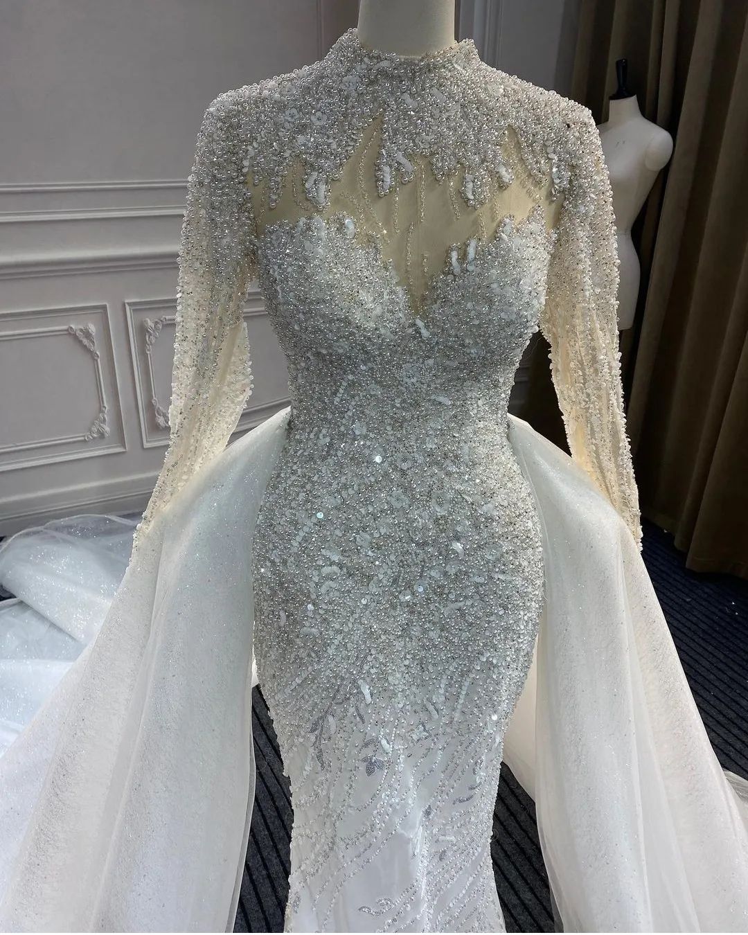 2022 Arabic Aso Ebi Mermaid Wedding Dresses Sparkly Sequined Beaded Lace Sexy Bridal Gowns Dress ZJ611