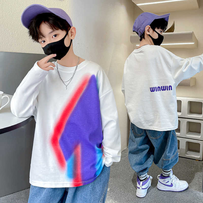 Pullover Teens Boys Sweatshirt Rainbow Dyed Printing Spring Fall Long Sleeve Children s Clothes Loose Bottoming Kids Tops 12 14Y 220924