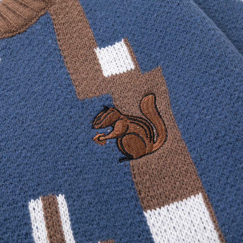 Men's Sweaters Harajuku Retro Contrast Color Jumper Sweater Men's Oversized Winter Cute Squirrel Knit Sweater Grandpa Ugly Sweater Women